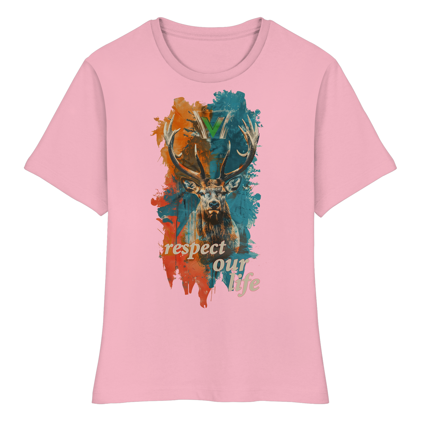 vegwear "respect our life - Hirsch" - eng geschnittenes Damen T-Shirt, bio, vegan, fair
