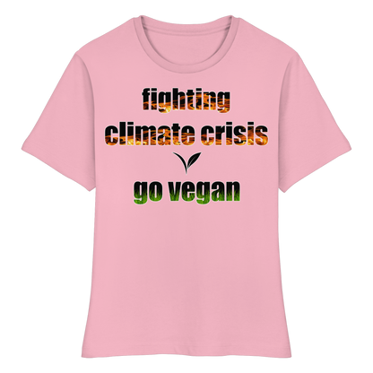 vegwear "fighting climate cirsis" - eng geschnittenes Damen Bio T-Shirt vegan & klimafreundlich