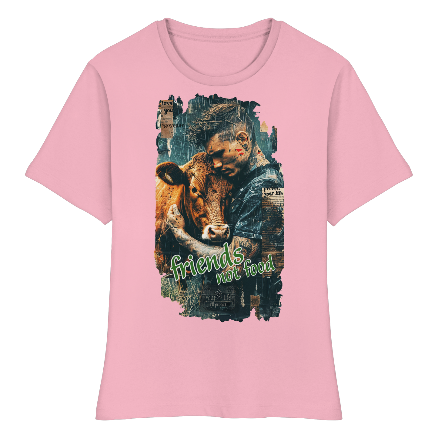 vegwear "friends not food" - eng geschnittenes Damen T-Shirt, bio, vegan