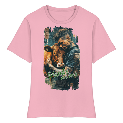 vegwear "friends not food" - eng geschnittenes Damen T-Shirt, bio, vegan