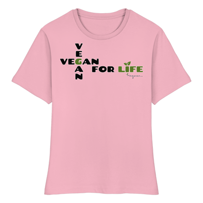 vegwear "vegan for life" - eng geschnittenes Damen T-Shirt, bio vegan fair
