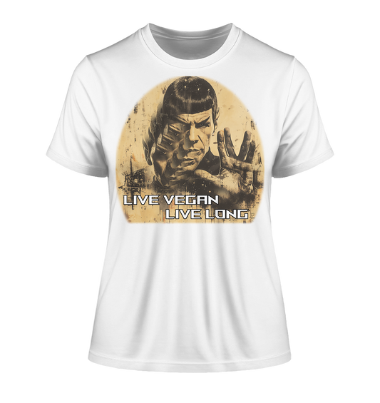 Motiv "live vegan live long" - eng geschnittenes Damen Bio T-Shirt