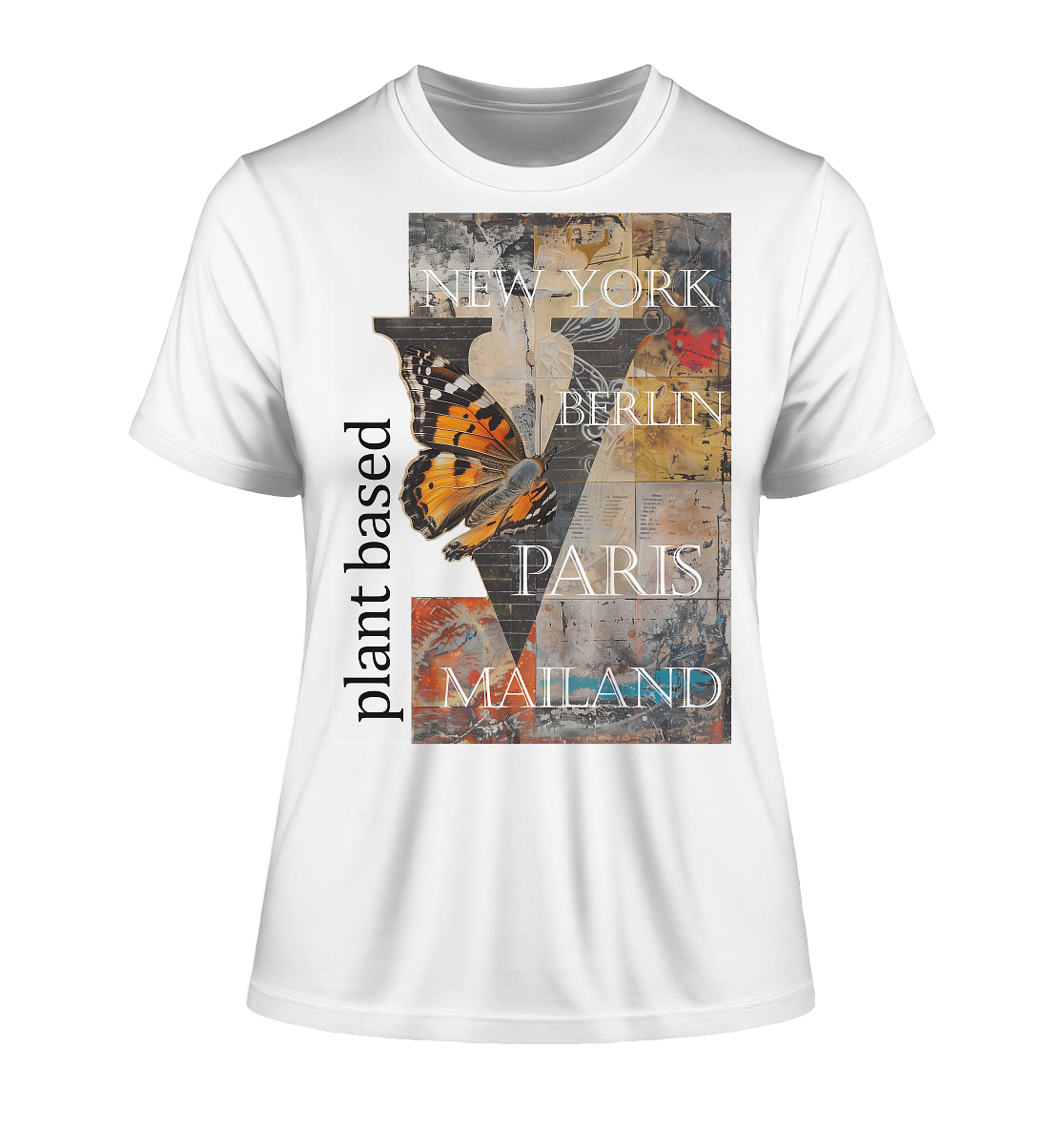 Motiv "plant based cities" - eng geschnittenes Damen Bio T-Shirt