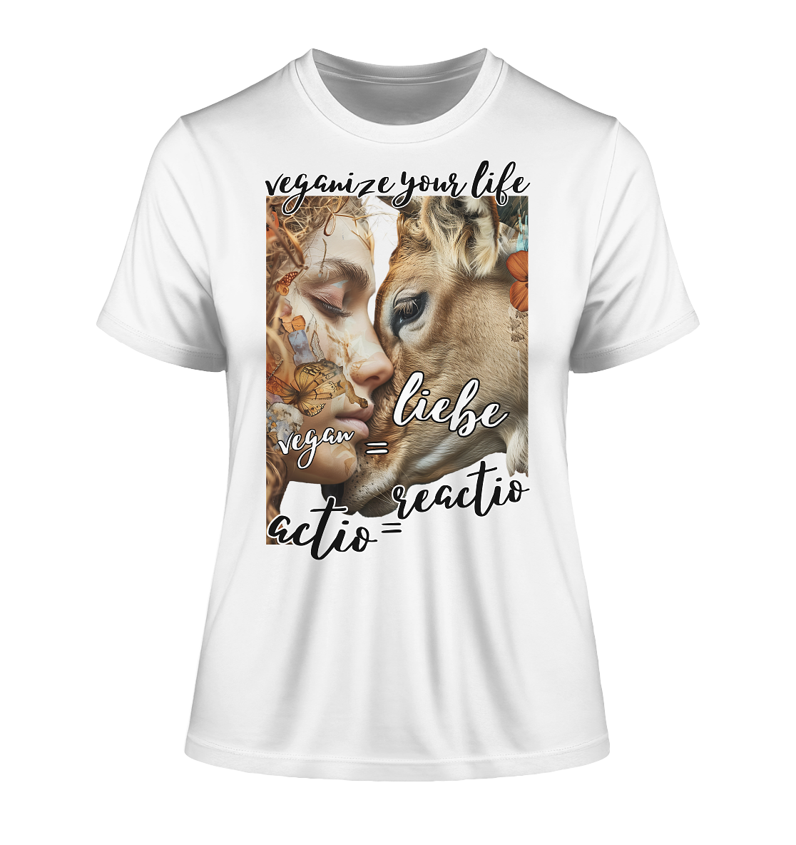 Motif "actio = reactio" - tight-fitting women's organic T-shirt