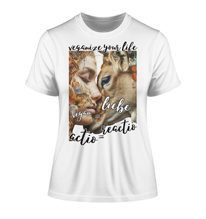 Motif "actio = reactio" - tight-fitting women's organic T-shirt