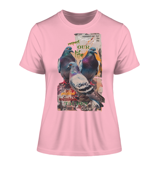 Motif "respect our life - pigeons" - tight-fitting women's organic T-shirt