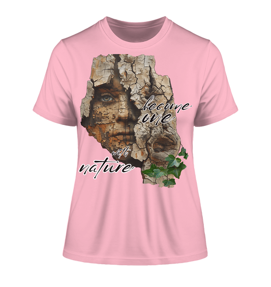 Motif "become one with nature" - tight-fitting women's organic T-shirt