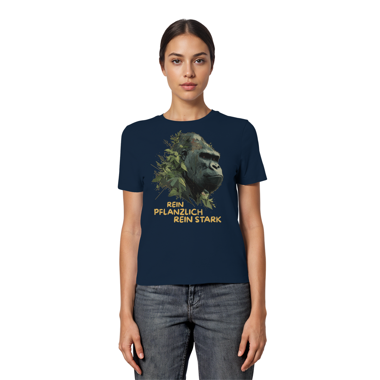 vegwear "Gorilla, rein pflanzlich rein stark" - eng geschnittenes Damen T-Shirt, bio vegan
