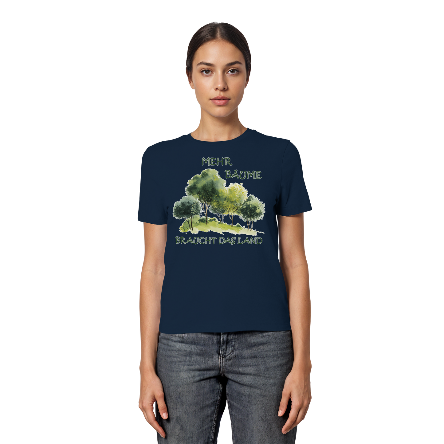 vegwear "mehr Bäume braucht das Land" - eng geschnittenes Damen Bio T-Shirt, vegan, fair, nachhaltig