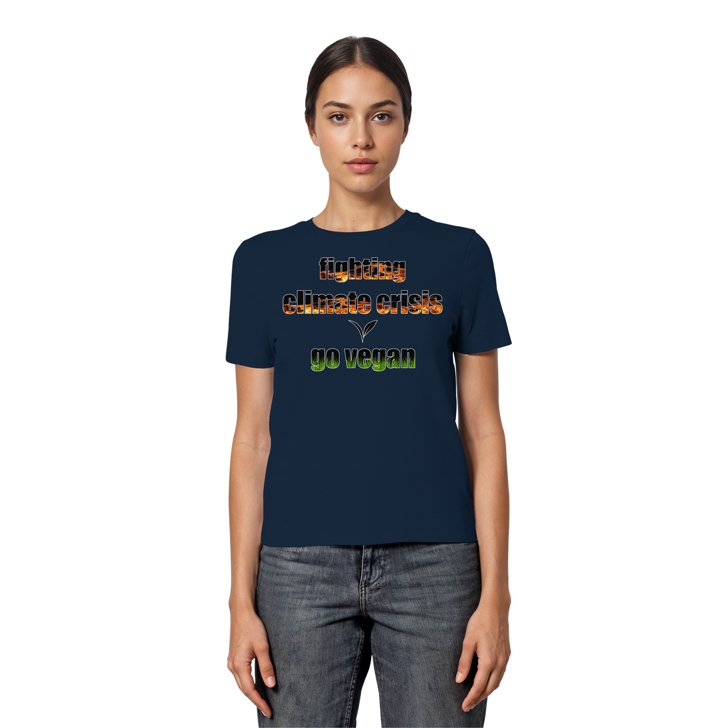 vegwear "fighting climate cirsis" - eng geschnittenes Damen Bio T-Shirt vegan & klimafreundlich