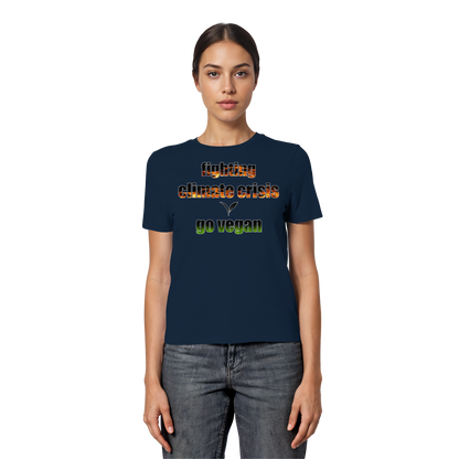 vegwear "fighting climate cirsis" - eng geschnittenes Damen Bio T-Shirt vegan & klimafreundlich