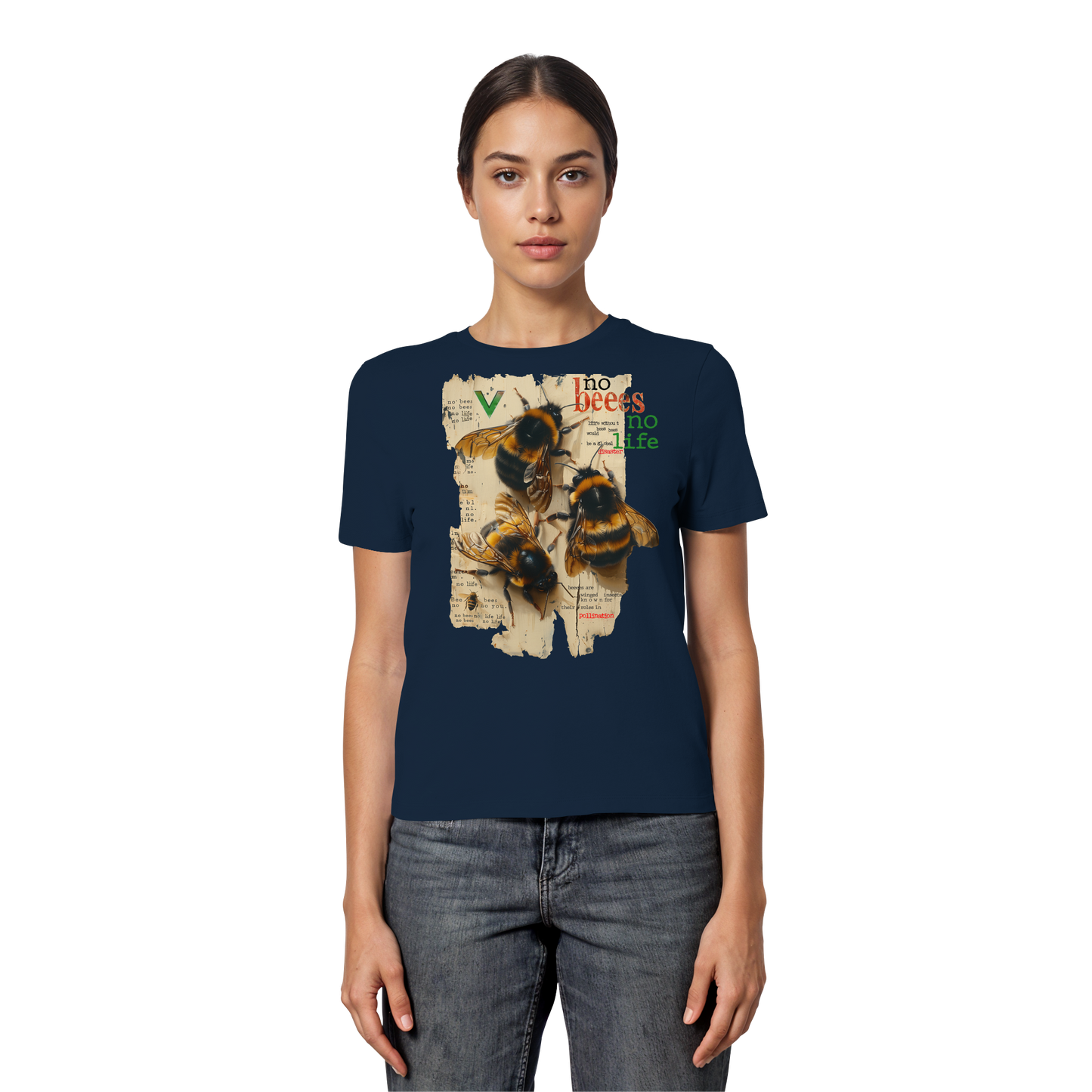 vegwear "no bees no life" - eng geschnittenes Damen T-Shirt, bio, vegan