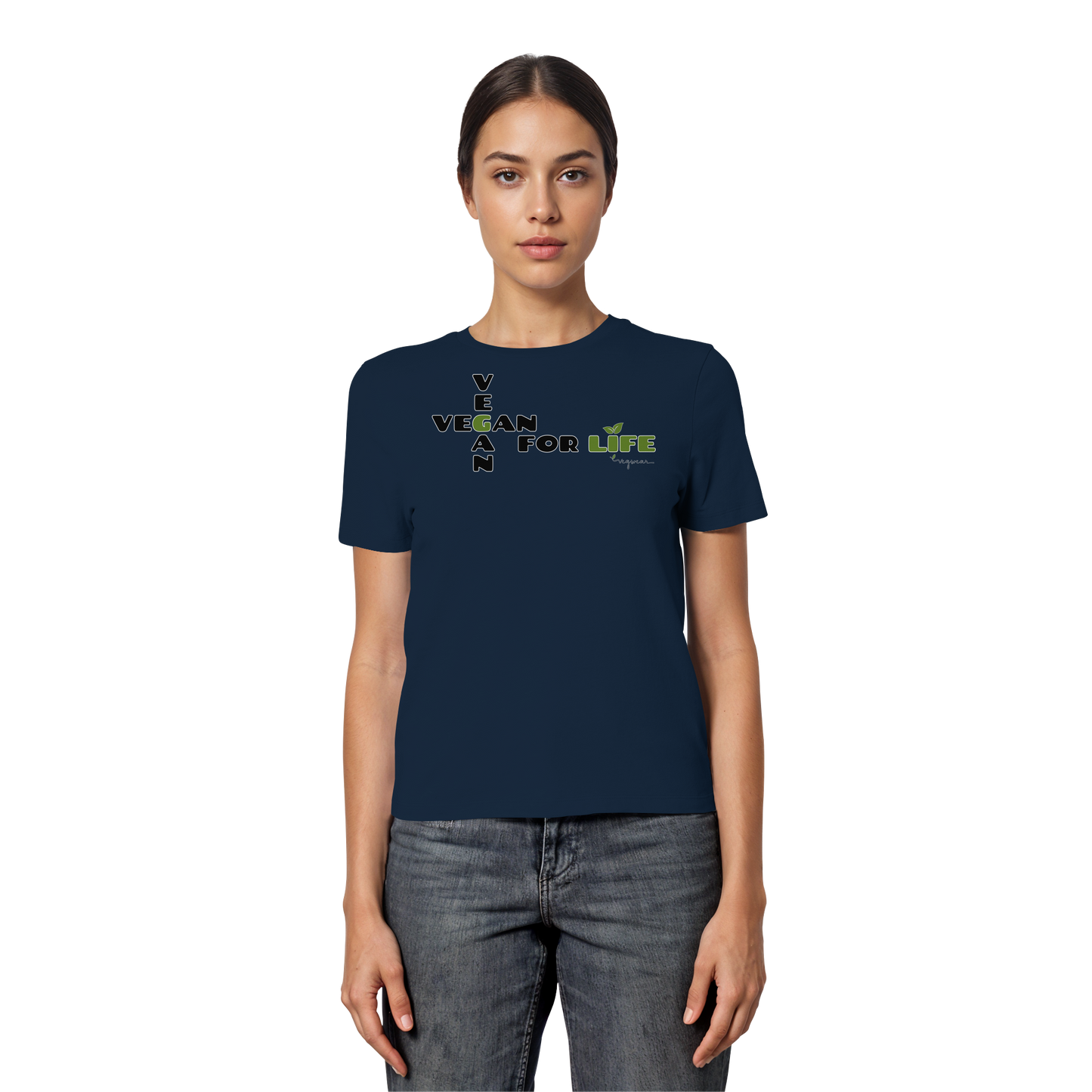 vegwear "vegan for life" - eng geschnittenes Damen T-Shirt, bio vegan fair
