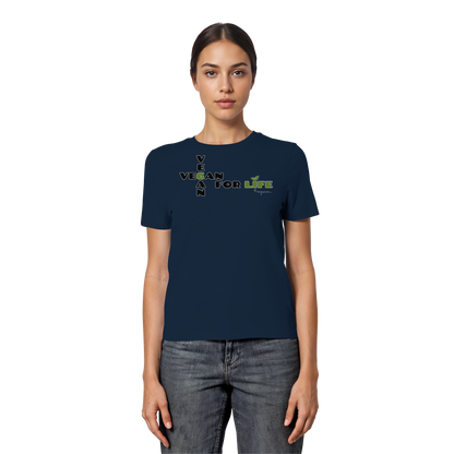 vegwear "vegan for life" - eng geschnittenes Damen T-Shirt, bio vegan fair
