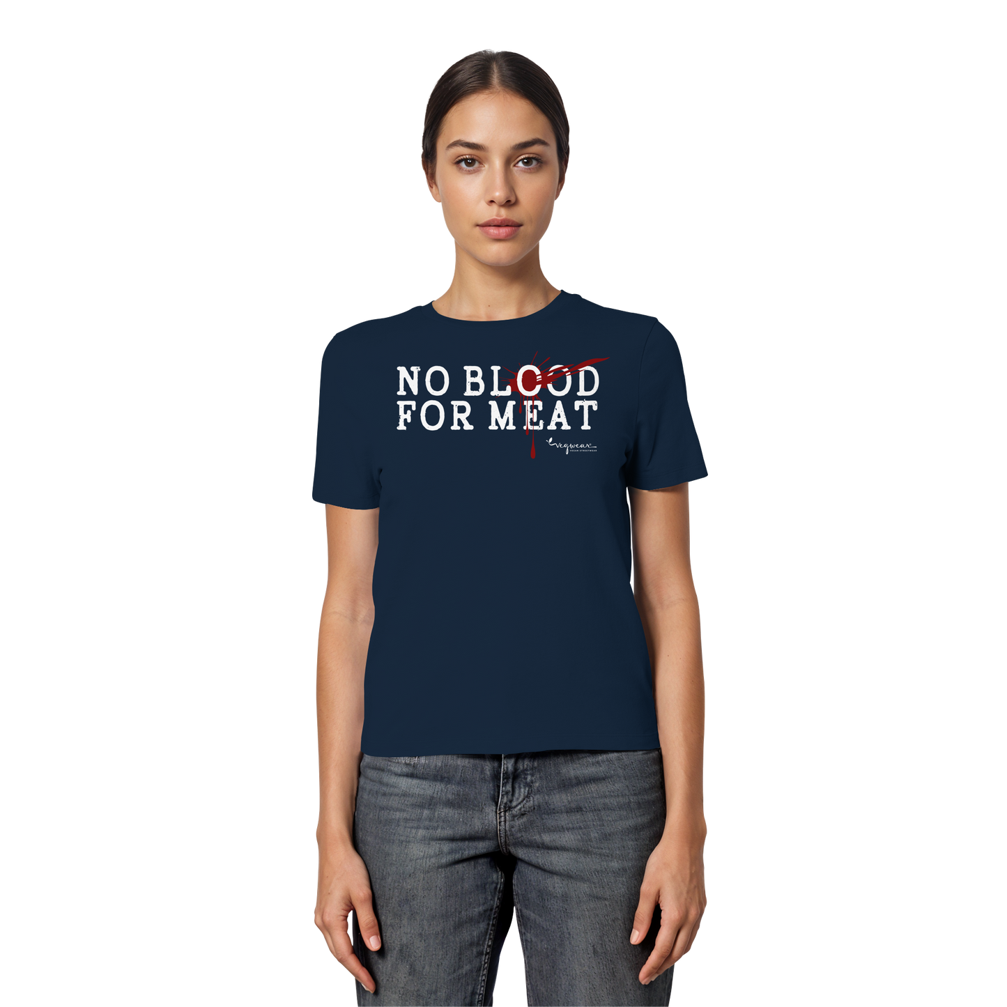 Kurzarm-T-Shirt für Damen: 'no blood for meat' T-Shirt | vegwear