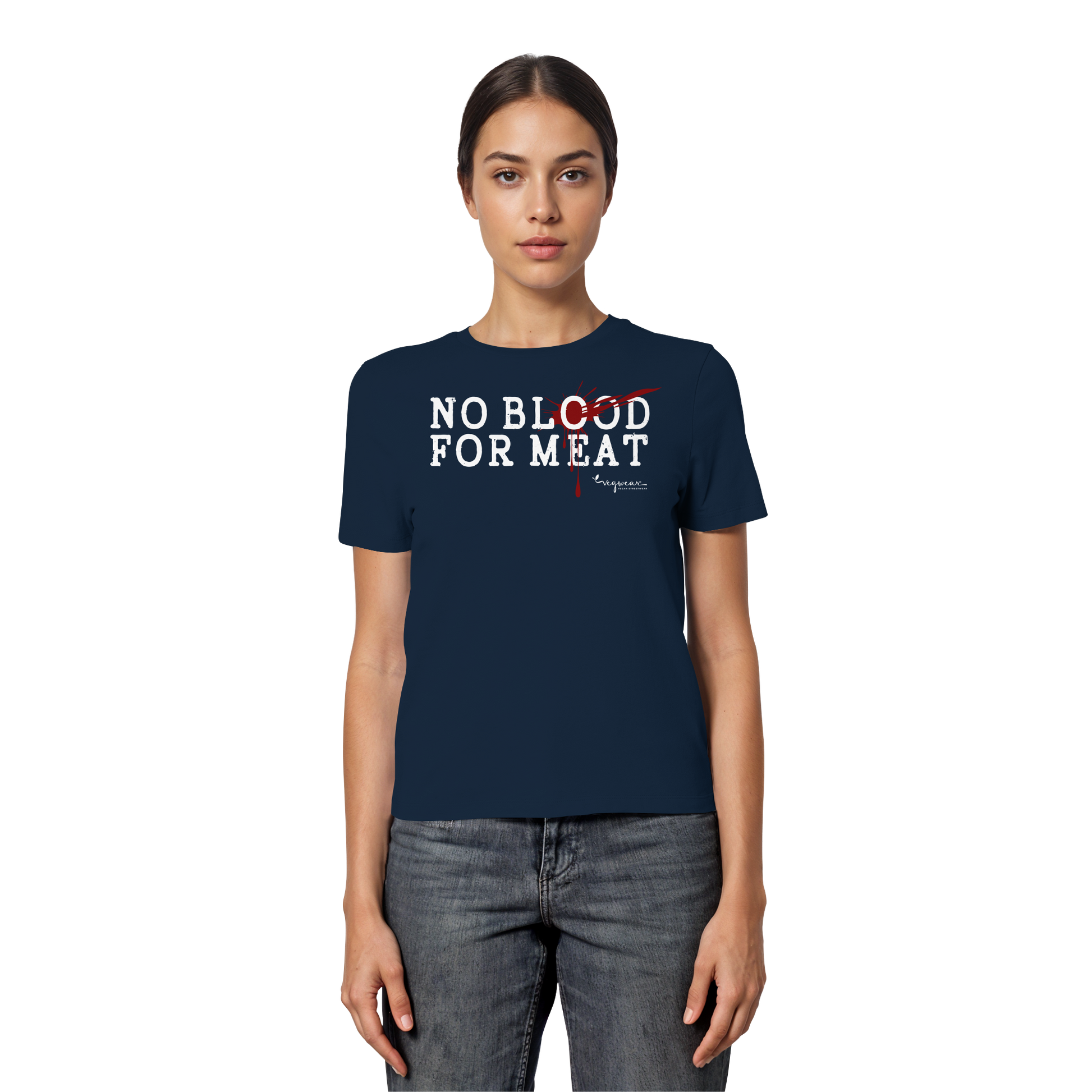 Kurzarm-T-Shirt für Damen: 'no blood for meat' T-Shirt | vegwear