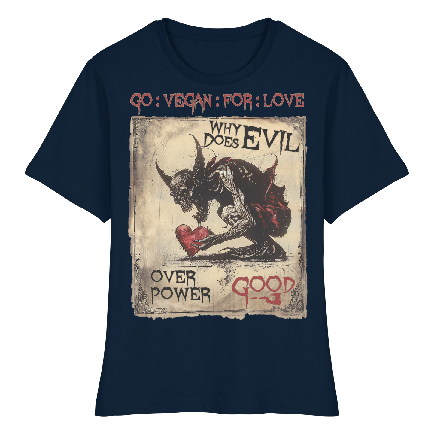 vegwear "why does evil" - eng geschnittenes Damen Bio T-Shirt