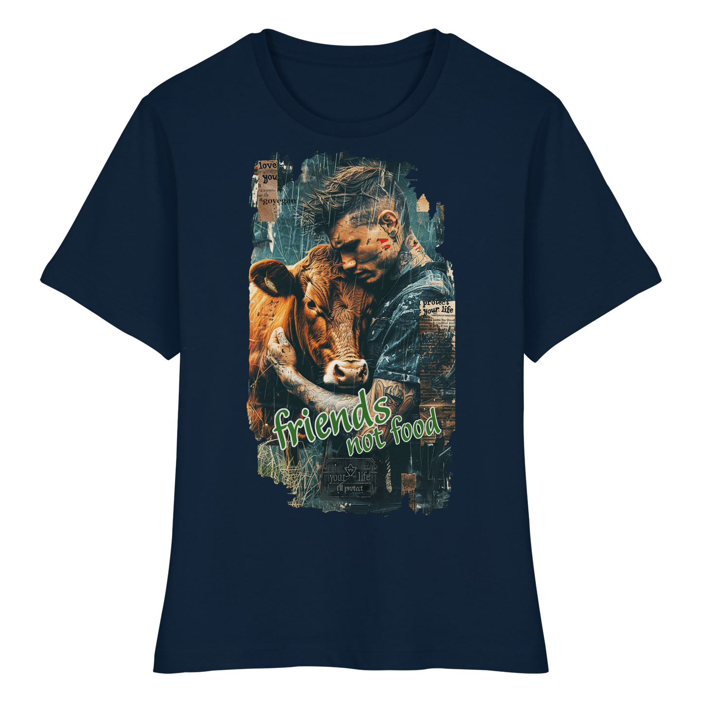 vegwear "friends not food" - eng geschnittenes Damen T-Shirt, bio, vegan