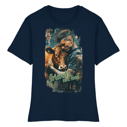 vegwear "friends not food" - eng geschnittenes Damen T-Shirt, bio, vegan