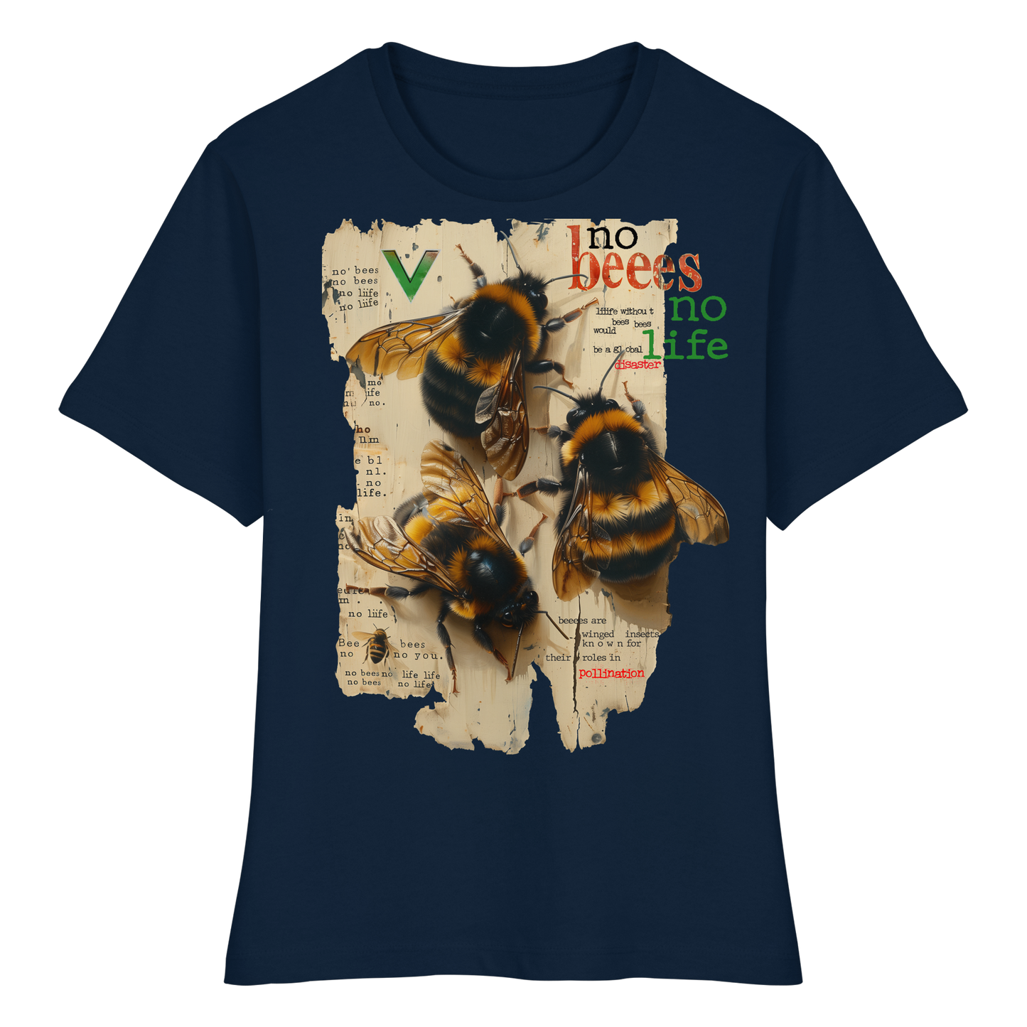 vegwear "no bees no life" - eng geschnittenes Damen T-Shirt, bio, vegan