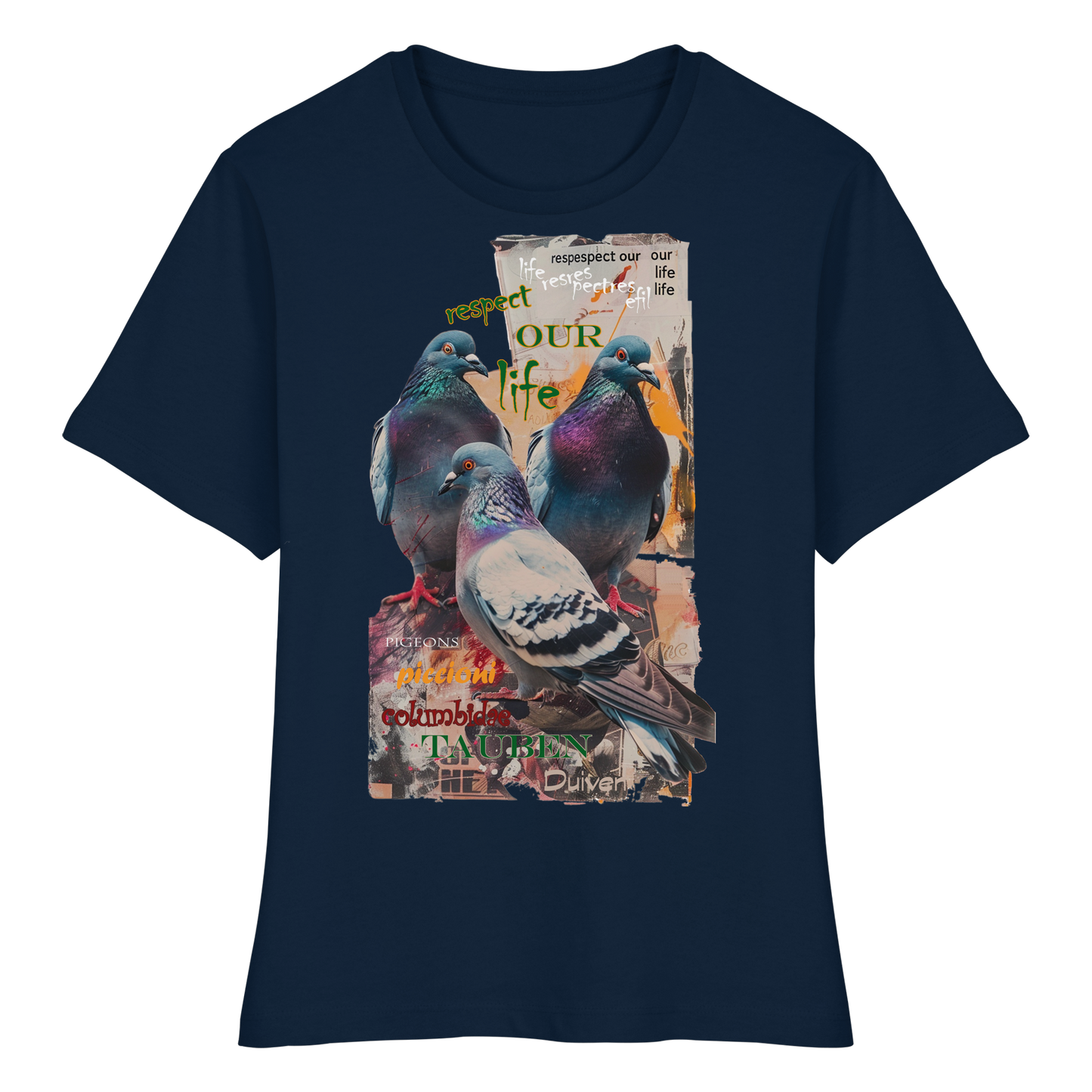 vegwear "respect our life - Tauben" - eng geschnittenes Damen Bio T-Shirt