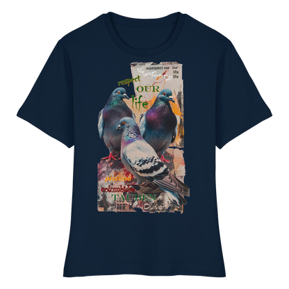 vegwear "respect our life - Tauben" - eng geschnittenes Damen Bio T-Shirt