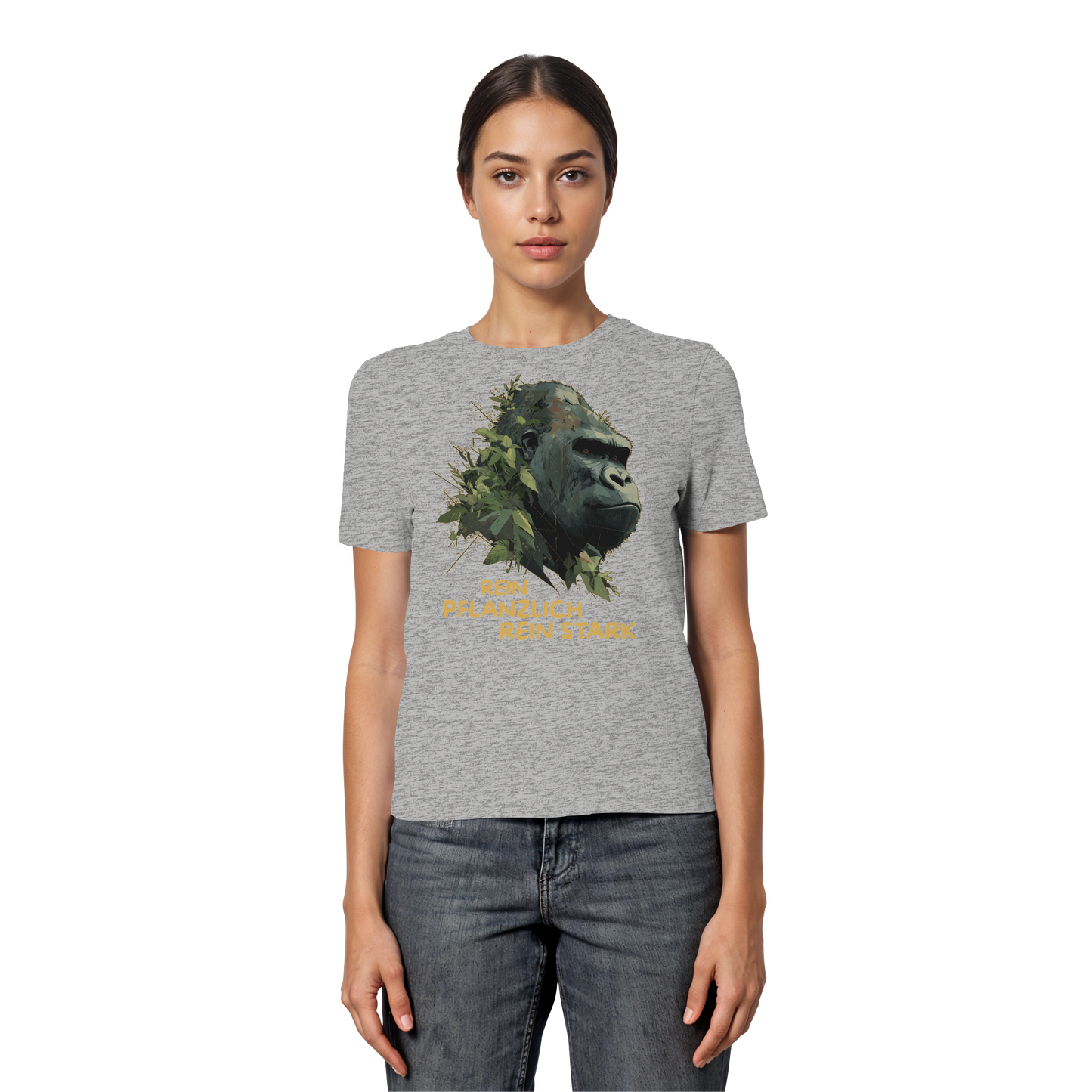 vegwear "Gorilla, rein pflanzlich rein stark" - eng geschnittenes Damen T-Shirt, bio vegan