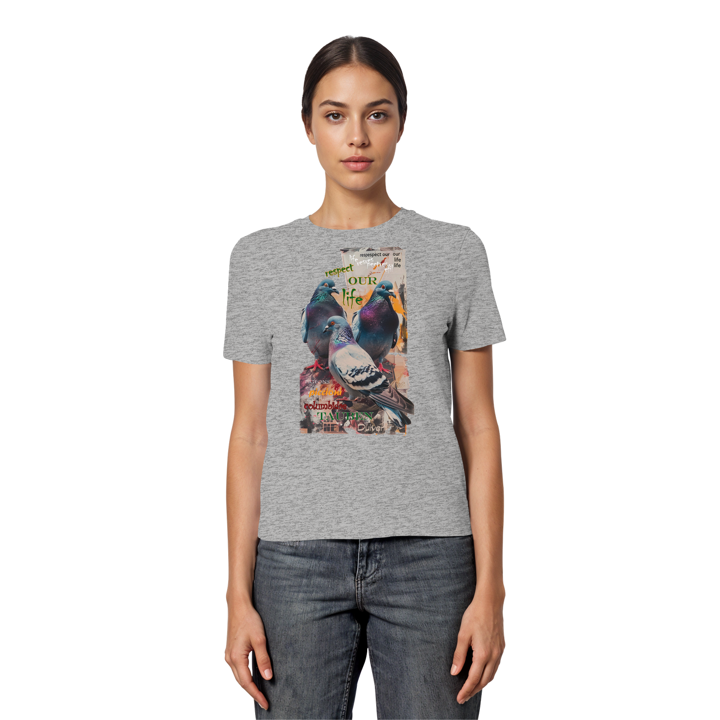 vegwear "respect our life - Tauben" - eng geschnittenes Damen Bio T-Shirt