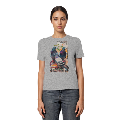 vegwear "respect our life - Tauben" - eng geschnittenes Damen Bio T-Shirt
