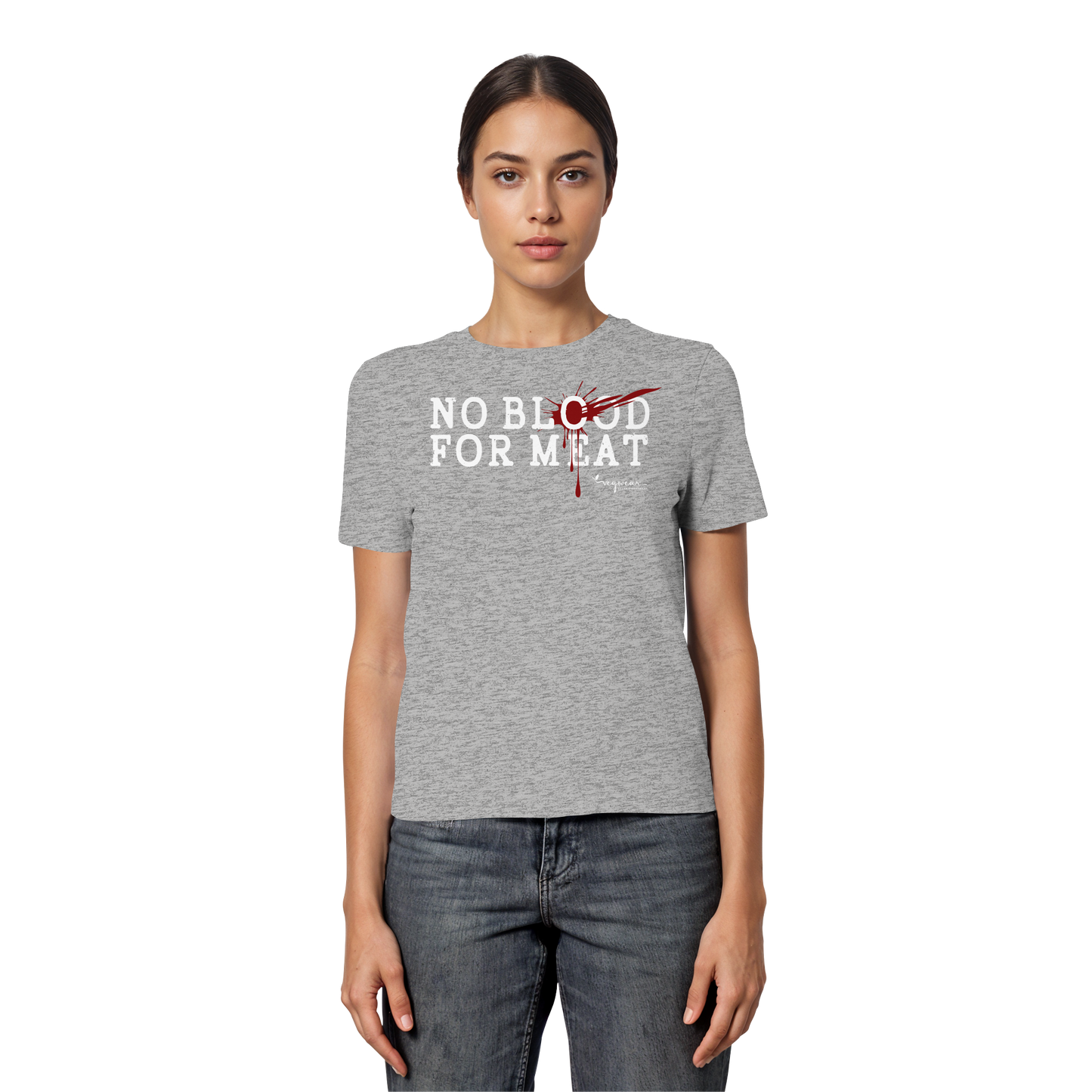 Kurzarm-T-Shirt für Damen: 'no blood for meat' T-Shirt | vegwear