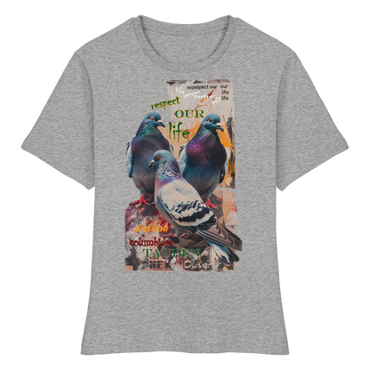 vegwear "respect our life - Tauben" - eng geschnittenes Damen Bio T-Shirt