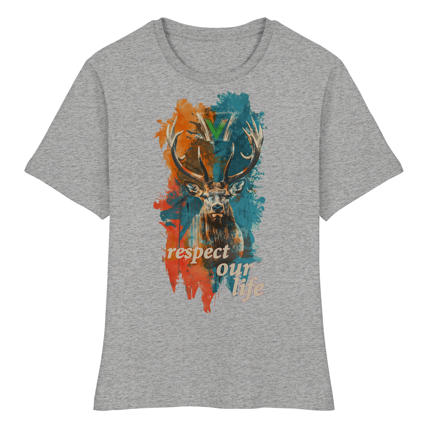 vegwear "respect our life - Hirsch" - eng geschnittenes Damen T-Shirt, bio, vegan, fair