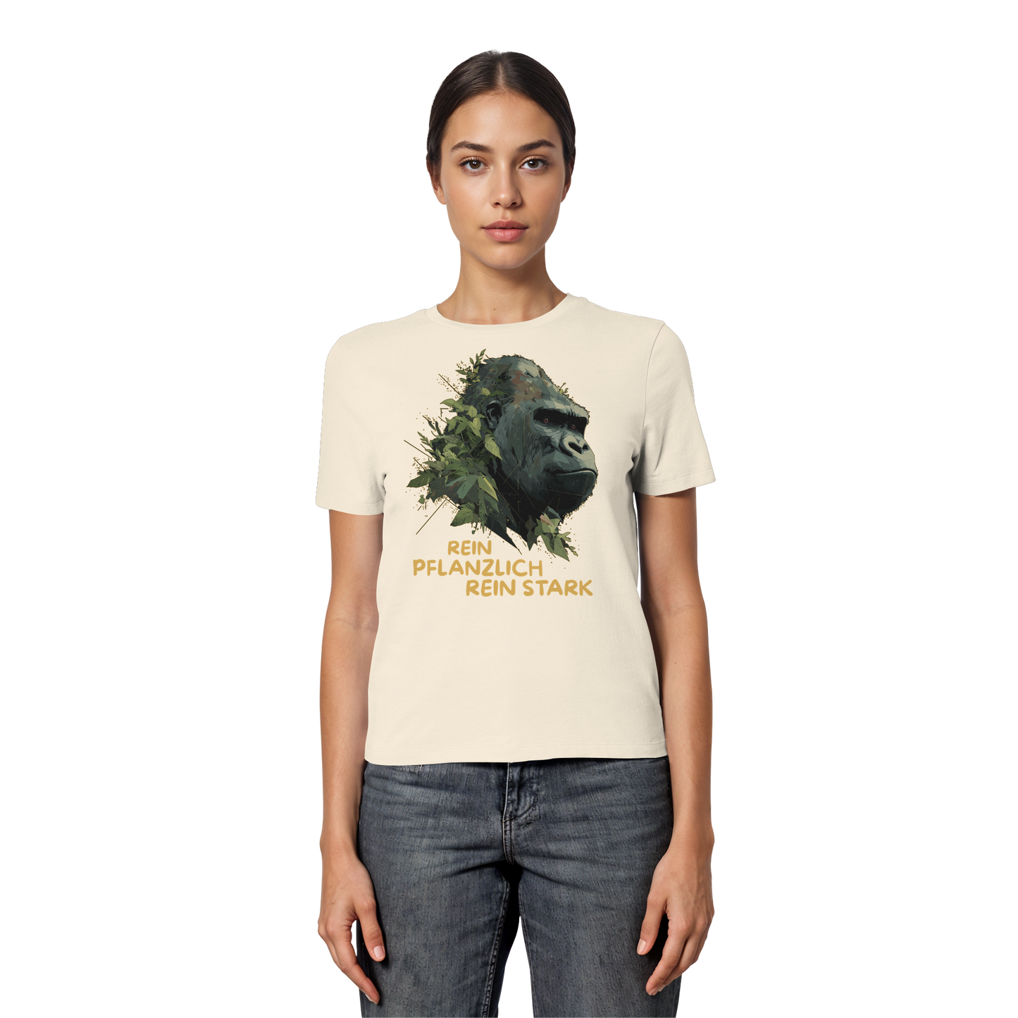 vegwear "Gorilla, rein pflanzlich rein stark" - eng geschnittenes Damen T-Shirt, bio vegan