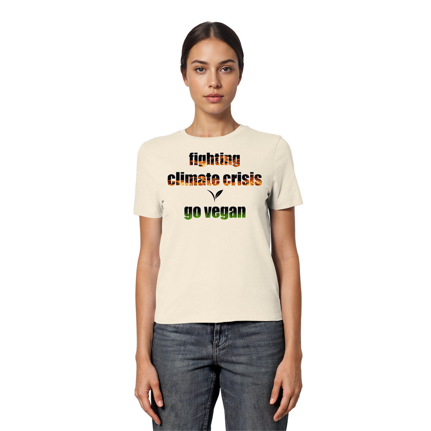 vegwear "fighting climate cirsis" - eng geschnittenes Damen Bio T-Shirt vegan & klimafreundlich