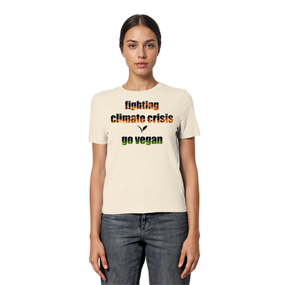 vegwear "fighting climate cirsis" - eng geschnittenes Damen Bio T-Shirt vegan & klimafreundlich