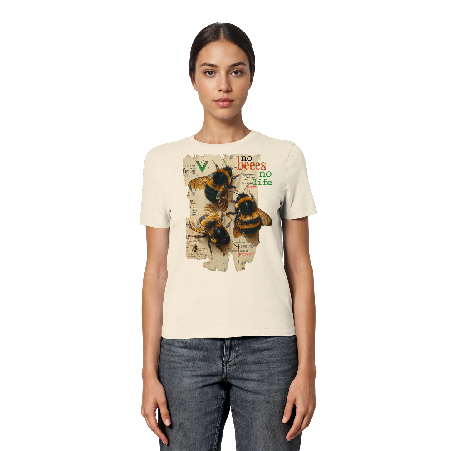 vegwear "no bees no life" - eng geschnittenes Damen T-Shirt, bio, vegan