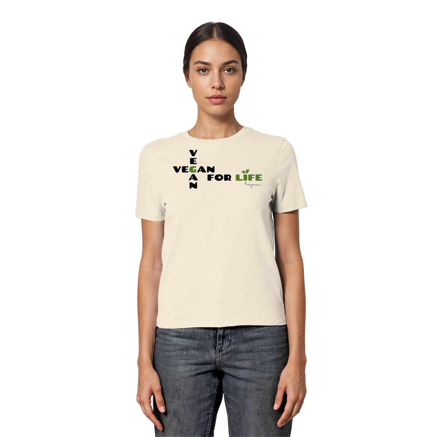 vegwear "vegan for life" - eng geschnittenes Damen T-Shirt, bio vegan fair