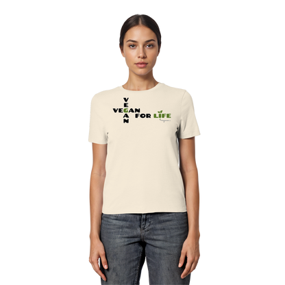 vegwear "vegan for life" - eng geschnittenes Damen T-Shirt, bio vegan fair