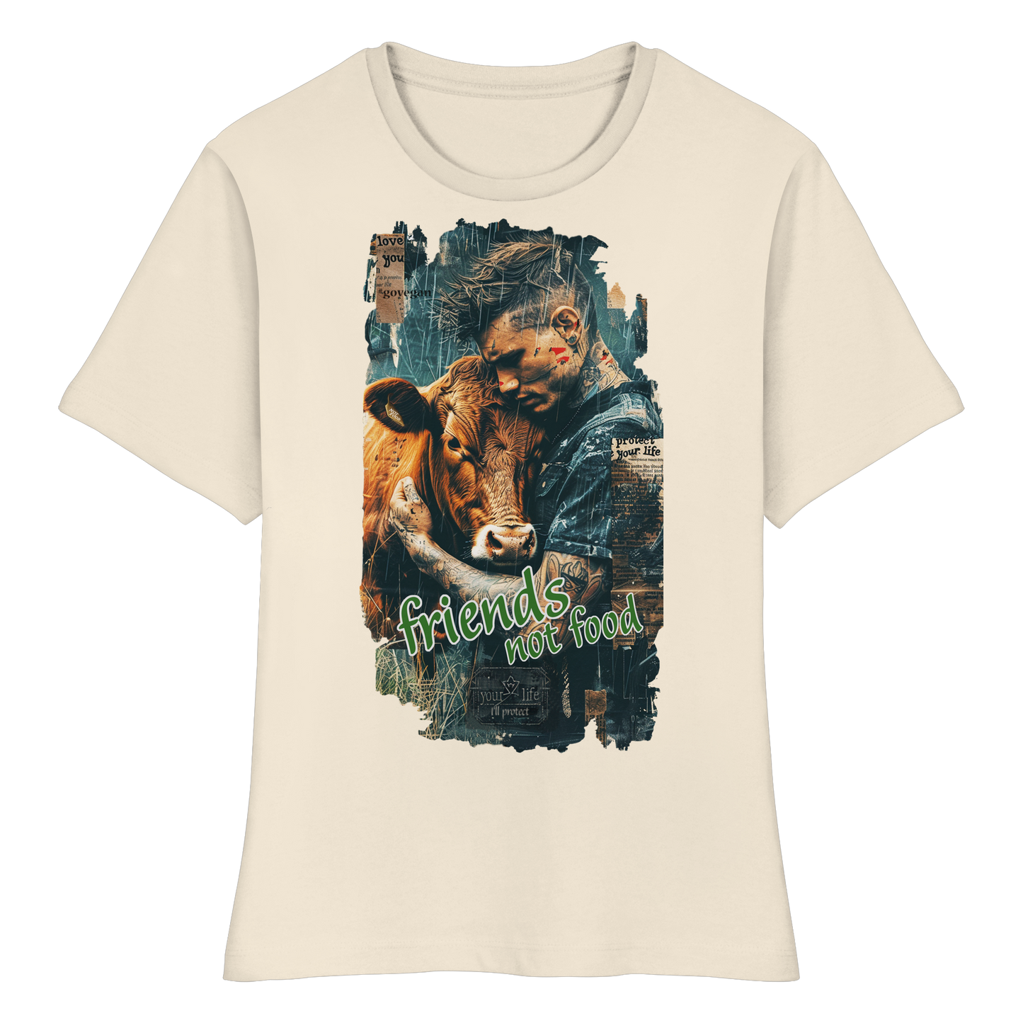 vegwear "friends not food" - eng geschnittenes Damen T-Shirt, bio, vegan
