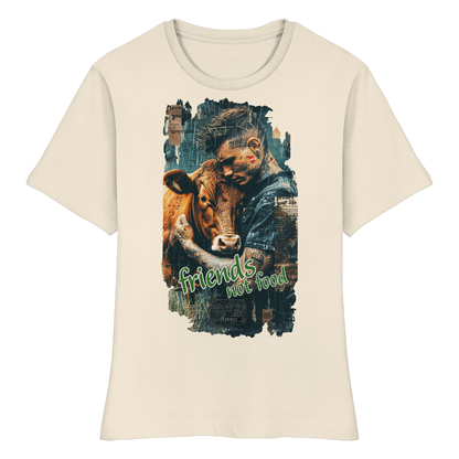 vegwear "friends not food" - eng geschnittenes Damen T-Shirt, bio, vegan