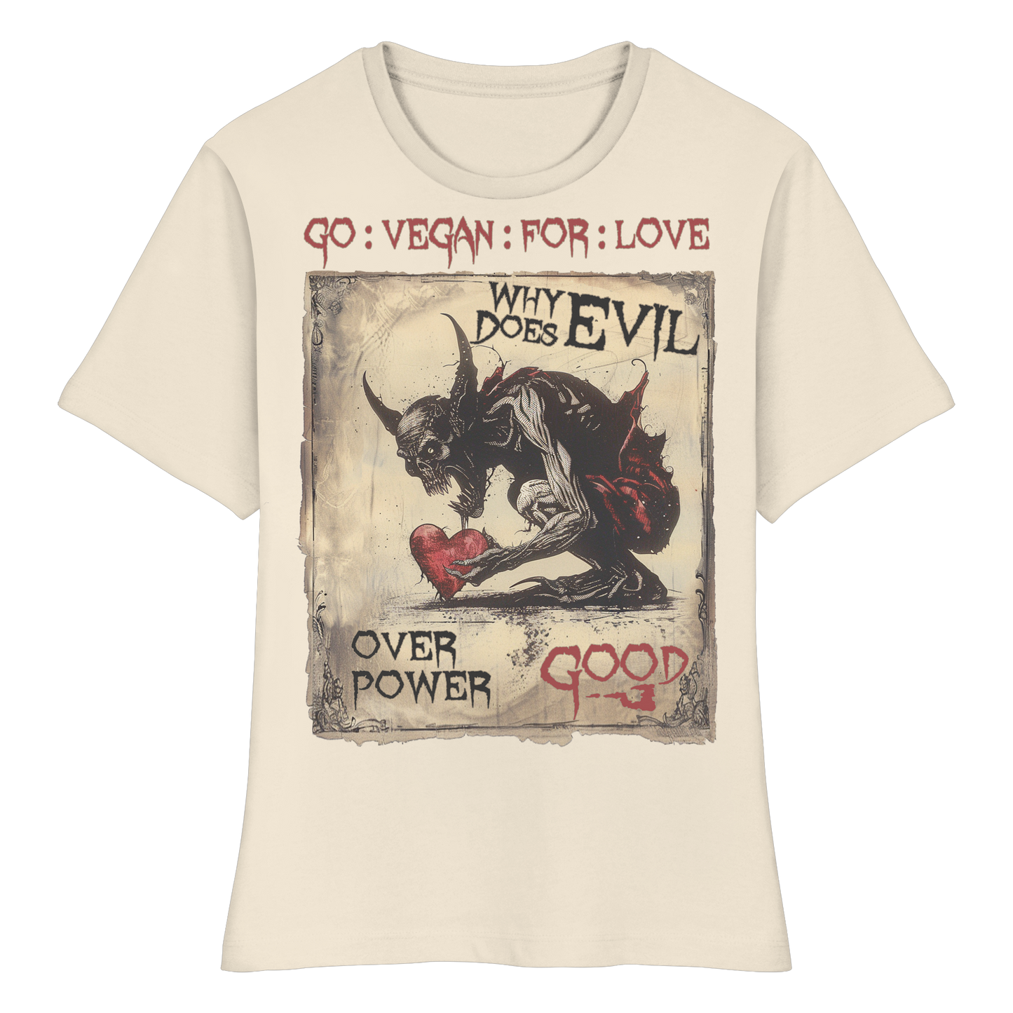 vegwear "why does evil" - eng geschnittenes Damen Bio T-Shirt