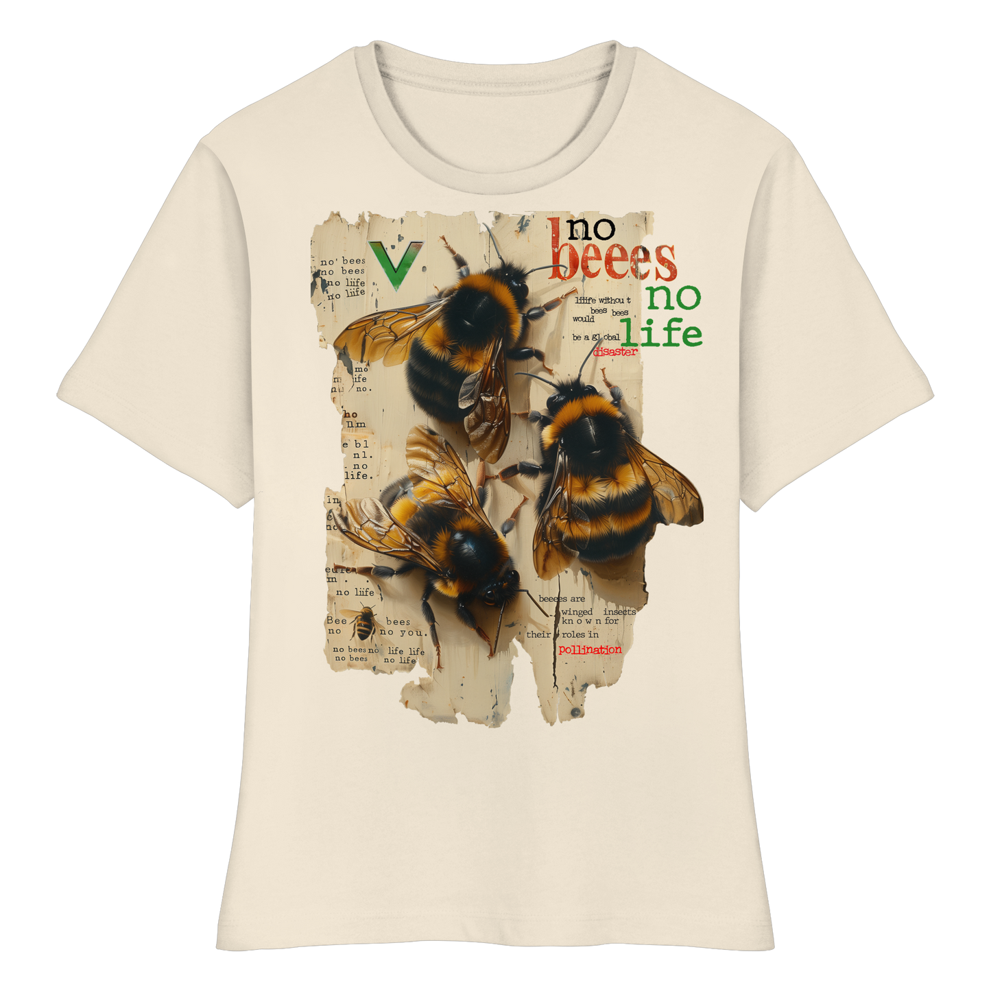 vegwear "no bees no life" - eng geschnittenes Damen T-Shirt, bio, vegan