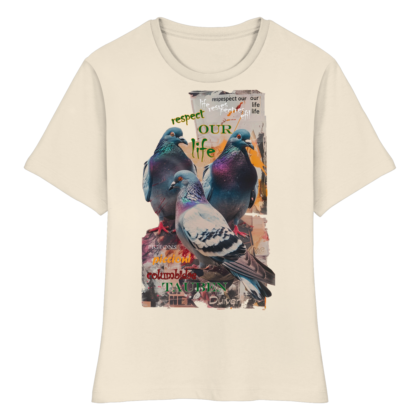 vegwear "respect our life - Tauben" - eng geschnittenes Damen Bio T-Shirt