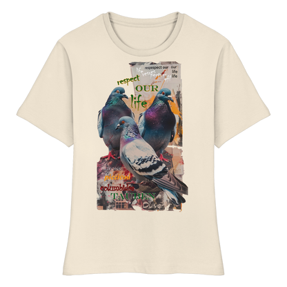 vegwear "respect our life - Tauben" - eng geschnittenes Damen Bio T-Shirt