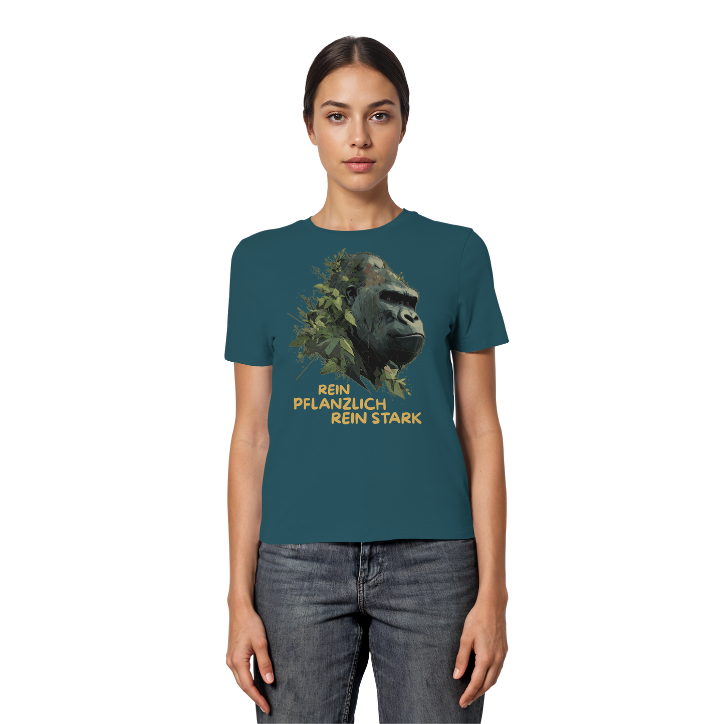 vegwear "Gorilla, rein pflanzlich rein stark" - eng geschnittenes Damen T-Shirt, bio vegan