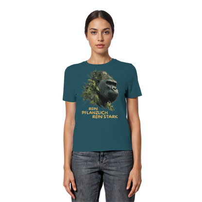 vegwear "Gorilla, rein pflanzlich rein stark" - eng geschnittenes Damen T-Shirt, bio vegan