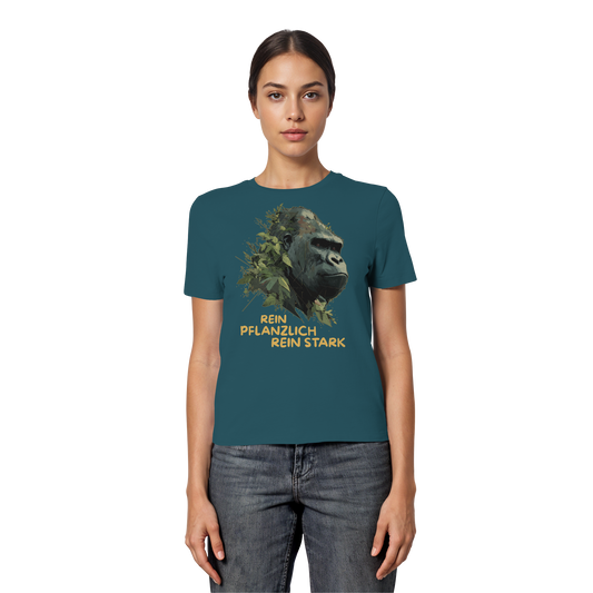 vegwear "Gorilla, rein pflanzlich rein stark" - eng geschnittenes Damen T-Shirt, bio vegan