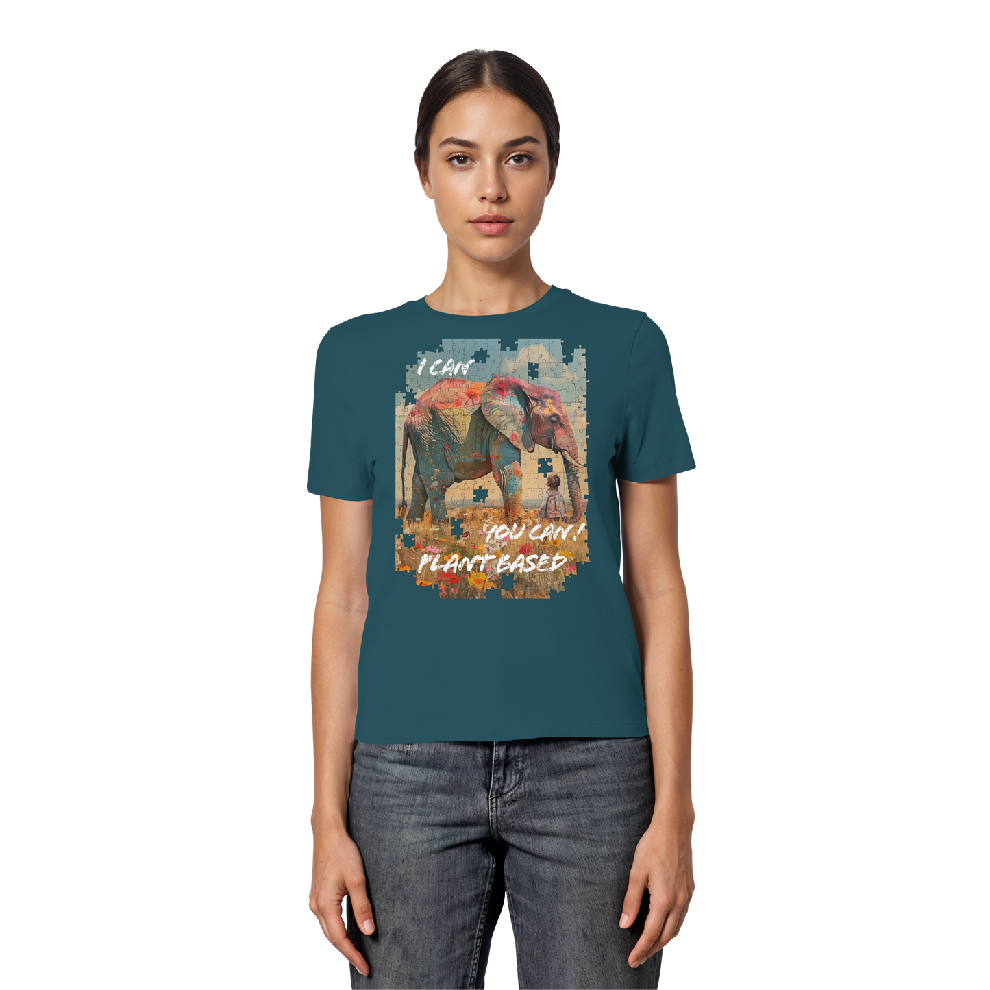 vegwear "I can you can"- eng geschnittenes Damen T-Shirt, bio, vegan