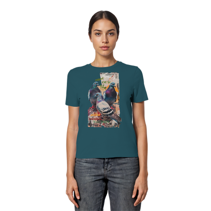vegwear "respect our life - Tauben" - eng geschnittenes Damen Bio T-Shirt