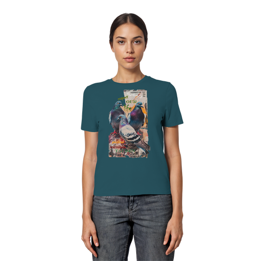 vegwear "respect our life - Tauben" - eng geschnittenes Damen Bio T-Shirt